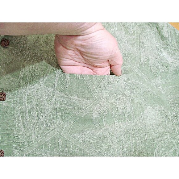 Montego Resort Mens Green Hulu Girl Palm Tree Hawaiian Button Up Shirt Size XXL - Picture 7 of 12